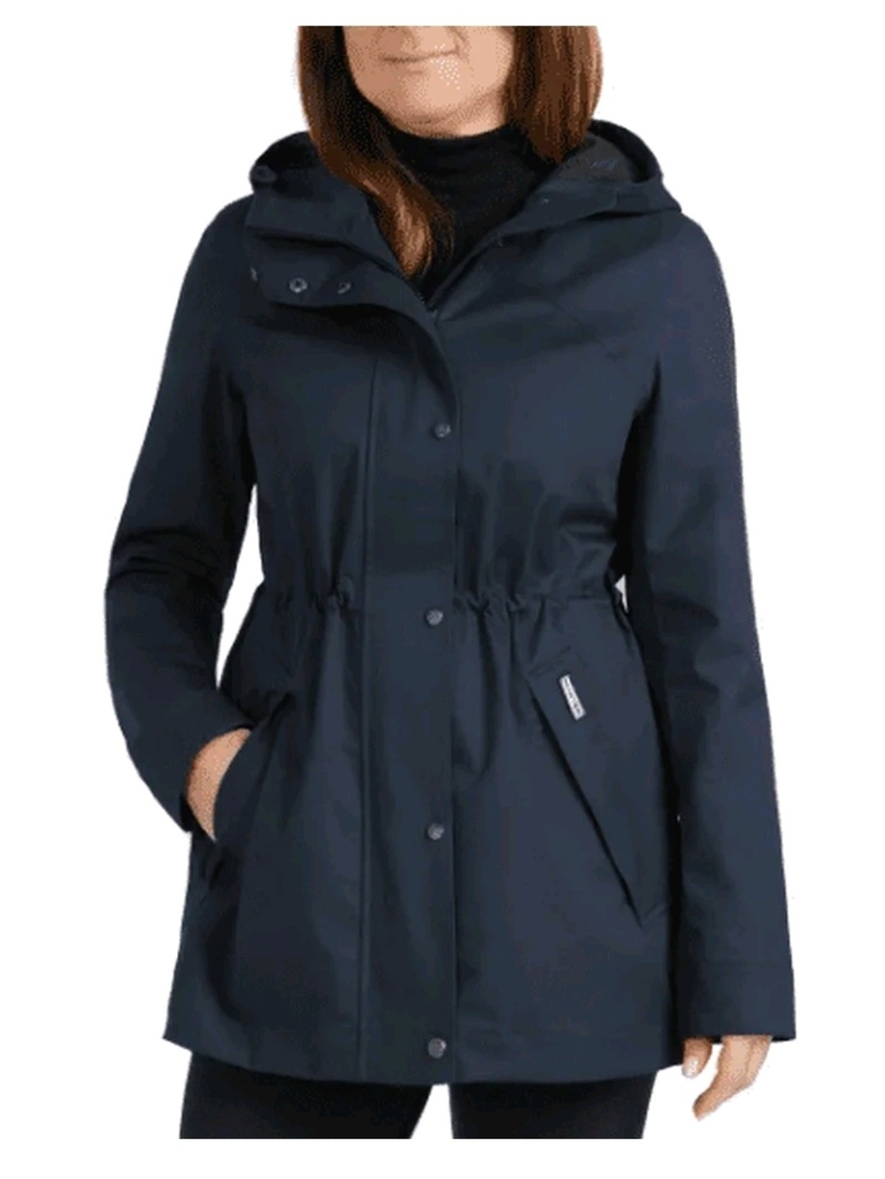 Hunter Cinched Waist Navy Hooded Rain Jacket Small - Picture 1 of 12